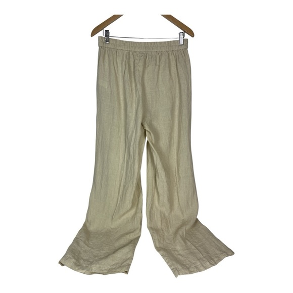 Karyn Seo Sz Medium Linen Cream Wide Leg Pants Pockets Lagenlook - Picture 2 of 10
